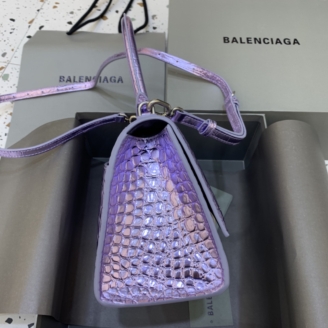 Balenciaga Hourglass Small Handbag Crocodile Embossed Shoulder Bag Light Purple